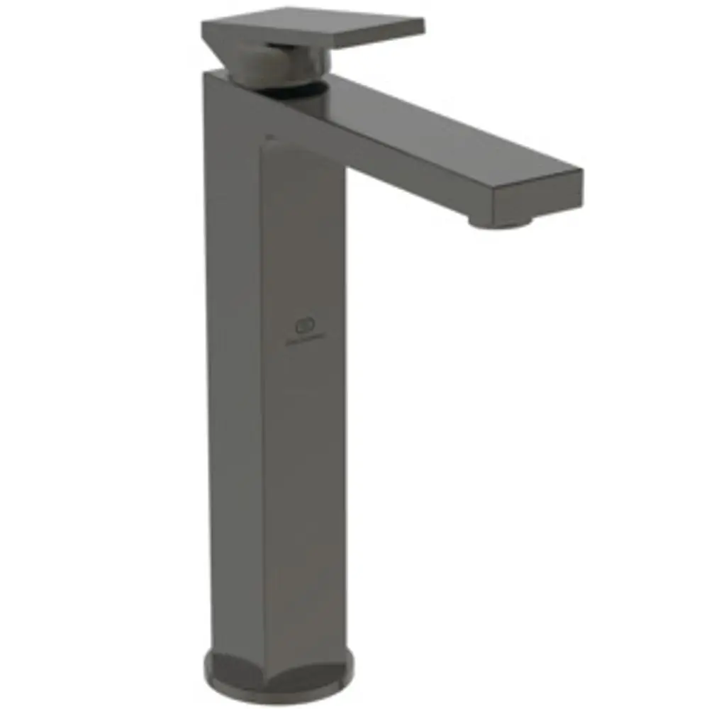 Waschtischarmatur in Magnetgrau von Ideal Standard mit einem rechteckigen Design und flachem Auslauf. Ideal für moderne Badezimmergestaltung.